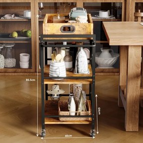 Wózek Kuchenny na Kółkach Brązowy 86 cm – Zdejmowana Taca Vintage Loft