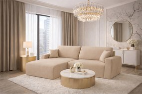 Narożnik z funkcją spania i pojemnikiem Ariel XL, tkanina welurowa Salvador, Beżowy, Lewy