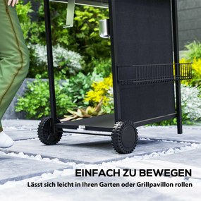 Outsunny Grill Gazowy 7 KW na Wózku z 3 Palnikami i Bocznym Gotowaniem, Pokrywa, 107 x 54 x 96 cm, Czarny