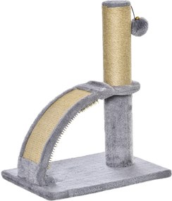 PawHut Drapak dla Kotów z Pokryciem z Juty, Wisząca Kuleczka z Dzwonkiem, Mata do Drapania, 34Dł x 24Szer x 43Wys cm, Szary