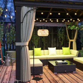 Outsunny Lampa Solarna Rattan na Stojaku z Automatycznym Czujnikiem Światła w Stylu Boho IP44 Czarny+Żółty