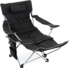 Krzesło kempingowe ze zdejmowanym podnóżkiem, czarne