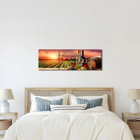 Obraz winnicy z winem (z zegarem) (90x30 cm)