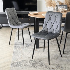 Zestaw Stół Okrągły Rozkładany HARRY 102-142 cm Dąb Craft/Czarny i 6 Krzeseł Tapicerowanych ROBIN Szarych Nowoczesnych