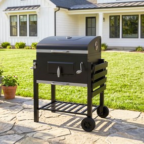 Outsunny Grill węglowy Smoker BBQ-Smoker, 1 półka, 1 uchwyt na ręcznik, 2 ruszty grillowe, 113 cm x 65 cm x 108 cm, Czarny