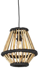 Orientalna lampa wisząca bambusowa z czarnym 32 cm - Evalin
