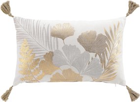 Podłużna poduszka ozdobna z frędzlami, złote liście, 30 x 50 cm
