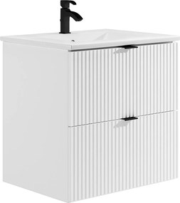 Szafka łazienkowa wisząca  w paski z umywalką do zabudowy – biała matowa – 60 cm – ZEVINI