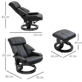 HOMCOM Fotel masujący z podnóżkiem, Fotel relaksacyjny, Elektryczny fotel telewizyjny