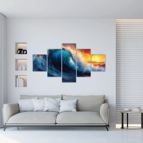 Obraz - Fala o zachodzie słońca (125x70 cm)