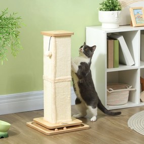 PawHut 3-w-1 Drapak z torem do zabawy, piłką, sizalem, do 5 kg, 34 x 34 x 67 cm, Dąb/Krem