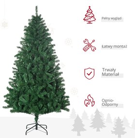 HOMCOM Sztuczna Choinka 1,8 m , Stojak Metalowy, PVC, Zielona | Aosom PL