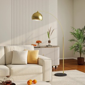 HOMCOM Lampa łukowa, regulowana lampa stojąca, wyłącznik nożny, podstawa w stylu marmuru, 170-180 cm, srebrna/czarna | Aosom PL