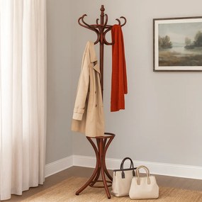 Drewniany wieszak stojący ciemnobrązowy, 52 x 186 cm