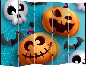 Parawan pokojowy 5-częściowy 225x172 Dwustronny dekoracyjny dziecięcy komiksowy Niebieski Wesoły Halloween