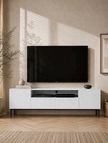 Szafka RTV Nicole 200 cm z wnęką i szufladami - biały mat / czarne nóżki