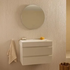 Zestaw Wiszących Mebli Łazienkowych Z Drewna I Forniru Jesionowego Zintegrowany Z Umywalką Ona Biała & Bez Kranu & Okrągła Led I Przeciwmgielne Ø70 Cm