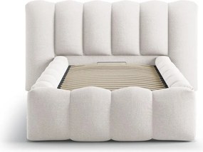 Kremowe tapicerowane łóżko jednoosobowe ze schowkiem ze stelażem 90x200 cm Lupine – Micadoni