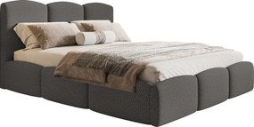 Łóżko tapicerowane 140x200 Roma Slim - gruba pianka, pojemnik, stelaż metalowy - tkanina boucle ciemny szary (Anthology 18)