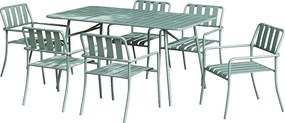 Zestaw mebli jadalnianych ogrodowych z metalu: stół o dł. 160 cm i 6 foteli - Migdałowa zieleń - BIRMOS marki MYLIA
