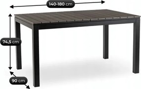 Stół Ogrodowy Prostokątny ARGOS 140-180 cm Rozkładany Ciemnoszary Dąb/Czarny