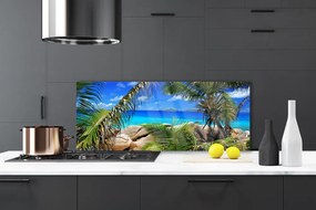 Panel Szklany do Kuchni Liście Na Tle Skał