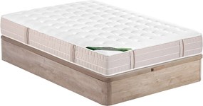 Zestaw 140 x 190 cm stelaż ze skrzynią jasny naturalny + materac sprężynowy kieszeniowy 5-strefowy przyjęcia z pianką memory i powłoką przeciw pluskwom gr. 24 cm - VIREVO od NATUREA