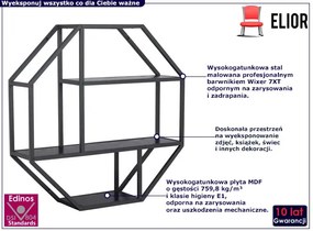 Czarna półka ścienna oktagon - Naja