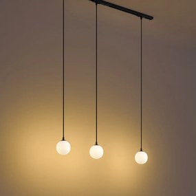 Modern railsysteem zwart met 3 hanglampen wit 1-fase - Iconic Perle