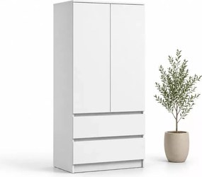 Szafa Latifa 2D2S biała 90 cm 2-drzwiowa z szufladami bezuchwytowa