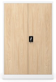 Biurowa szafa metalowa KEVIN, 900 x 1400 x 400 mm, Eco Design: biała/ dąb sonoma