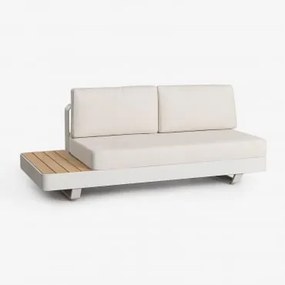 Sofa Modułowy Ogrodowy Dwuosobowy Z Aluminium Z Lewym Stolikiem Bocznym Z Drewna Tekowego Yarilo Bouclé Kolory Naturalne - Sklum