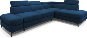 Masseno Narożnik AVISE z funkcją spania i pojemnikiem na pościel Narozniki L, Rozkładana sofa - Niebieski, MATT VELVET 79