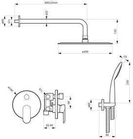 Bateria prysznicowa podtynkowa z deszczownicą SANTIAGO chrom