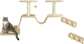PawHut Zestaw schodków dla kota, montaż ścienny i sufitowy, dla kotów do 5 kg, Beżowy