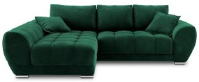 Butelkowozielony rozkładany narożnik z aksamitnym obiciem Windsor & Co Sofas Nuage, lewostronny