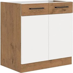 Dolna szafka kuchenna ROCK 80 cm dąb Lancelot i biały połysk, 2 drzwi skrzydłowe, zoptymalizowane przechowywanie