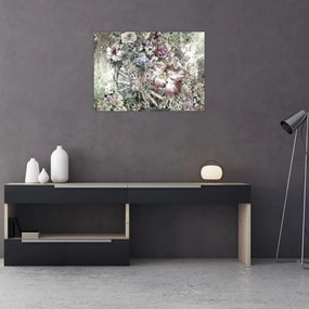Obraz kwiatów na drewnianym kole (70x50 cm)