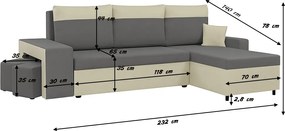 Narożnik z funkcją spania DAKOTA2 Czarny/Pomarańczowy