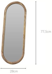 Lustro ścienne w drewnianej ramie mango OVAL, 28 x 2,5 x 77,5 cm