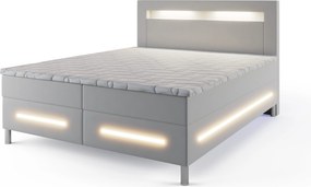 Łóżko kontynentalne BENZ z podświetleniem LED 180x200 cm - Białe, MADRYT 920 pojemnik na pościel i wygodny materac