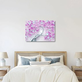Obraz na szkle kwiatów na srebrnej łodydze - abstrakcja (70x50 cm)