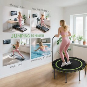 SPORTNOW Trampolina fitness z regulowanym uchwytem, Trampolina sportowa do użytku wewnątrz i na zewnątrz, Stal, Tworzywo sztuczne, Zielony