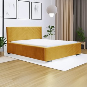 Łóżko tapicerowane z pojemnikiem i materacem COOL 140x200 cm Żółty