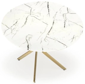 RAYMOND 2 stół fi 100/73 cm, blat - biały marmur, nogi - złoty okrągły chrom glamour