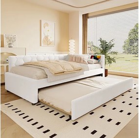 Pufa łóżkowa nest 90 x 200 cm z białego weluru - z lampką nocną i USB + typ C