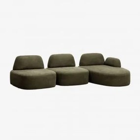 Sofa Modułowy Z Prawym Szezlongiem, 3-częściowy, Tapicerowany Giorgia Tkaniny Verde Army - Sklum