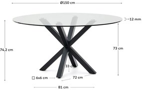 Czarny okrągły stół ze szklanym blatem ø 150 cm Argo – Kave Home