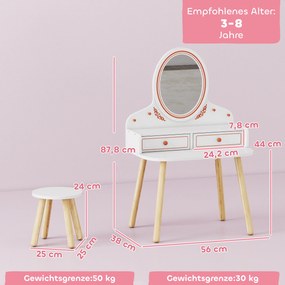 AIYAPLAY Dziecięcy Stolik do Makijażu Zestaw z Taboretem Lustrem Szufladami Drążkami na Ubrania dla 3-8 Lat 56 x 38 x 87,8 cm Biały | Aosom PL