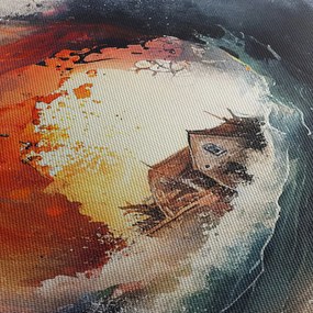 Obraz - W wirze powodzi, akwarela (z zegarem) (90x30 cm)